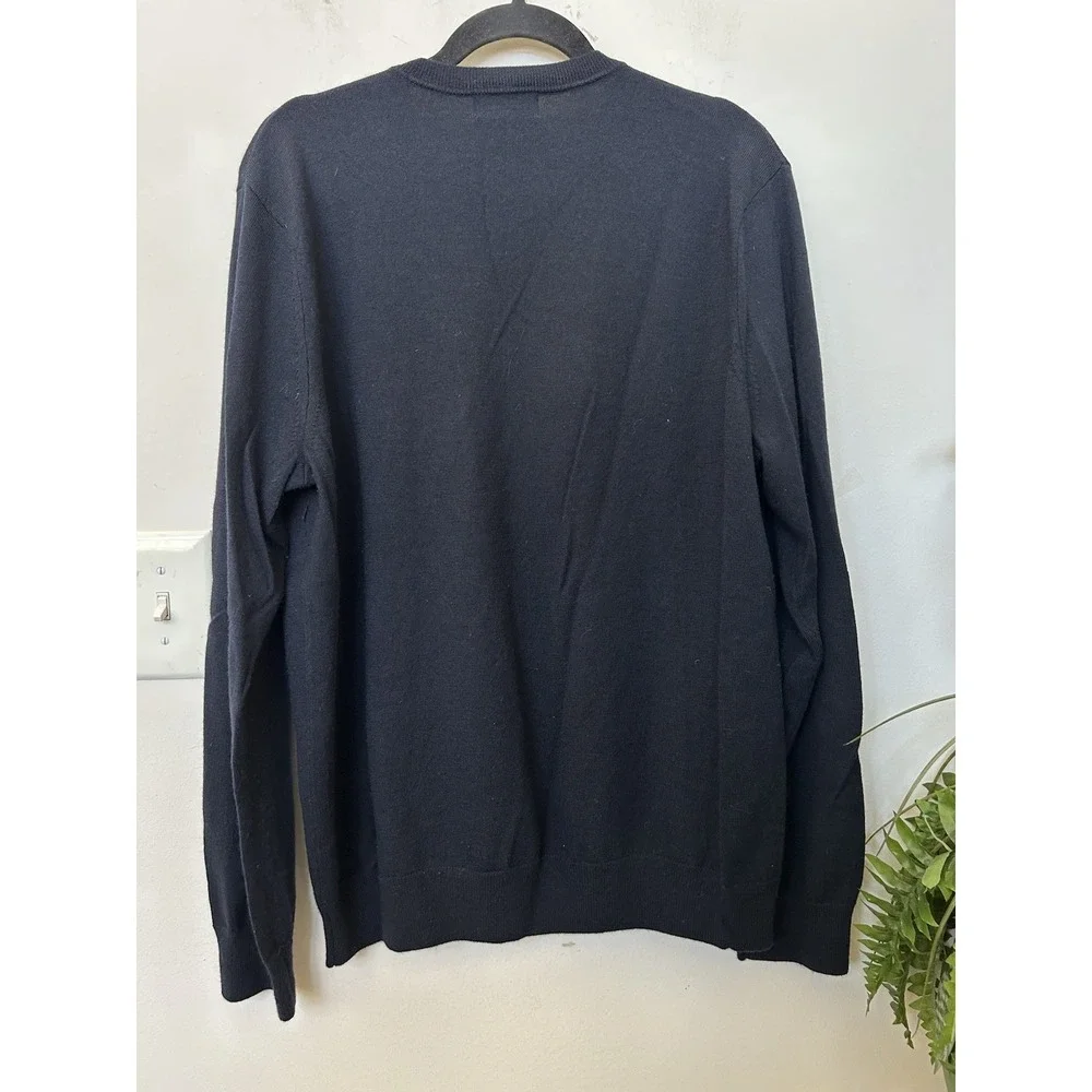 Banana Republic Mens L 100% Merino Wool Argyle V-Neck Sweater Navy Blue Classic